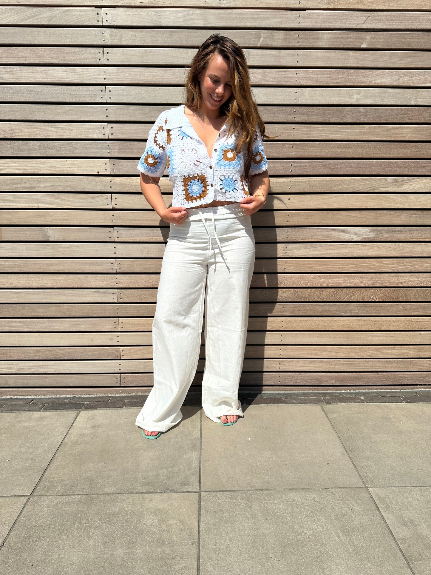 Gehaakte witte korte op