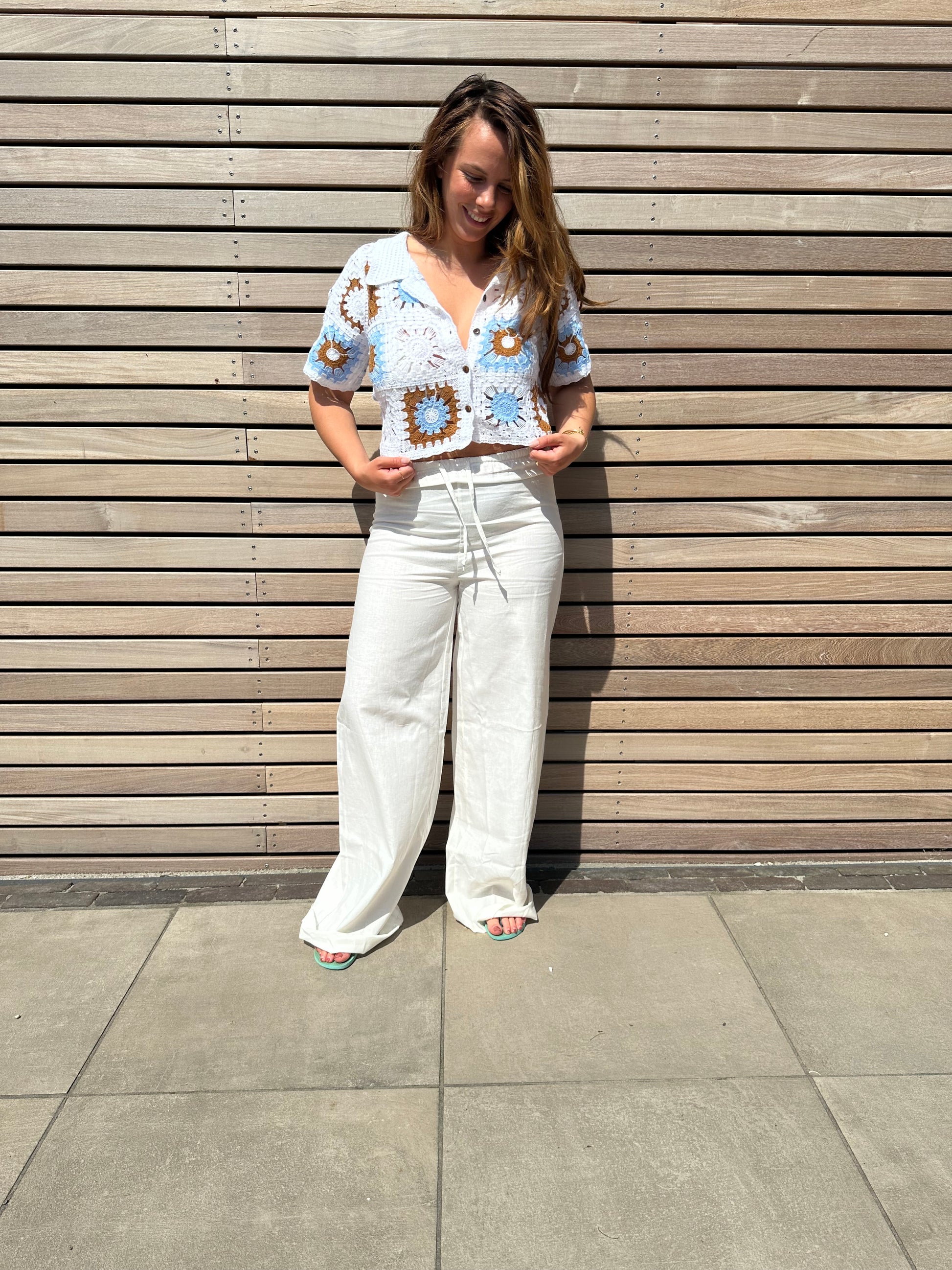 Gehaakte witte korte op