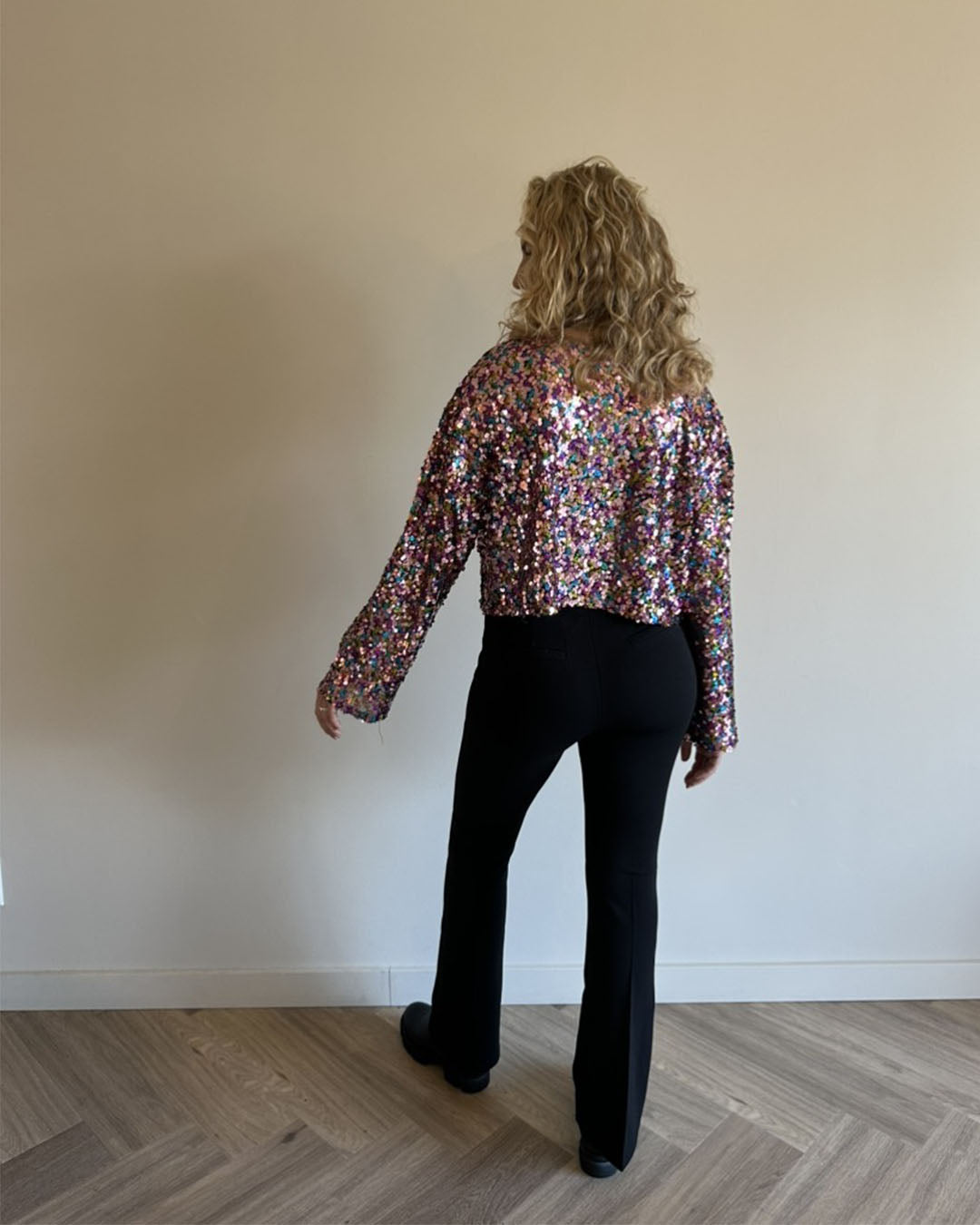 Pailletten top roze, blauw en goud